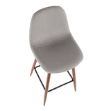 Lumisource Pebble Mid-Century Modern Barstool in Walnut Metal and Light Grey Fabric - Set of 2