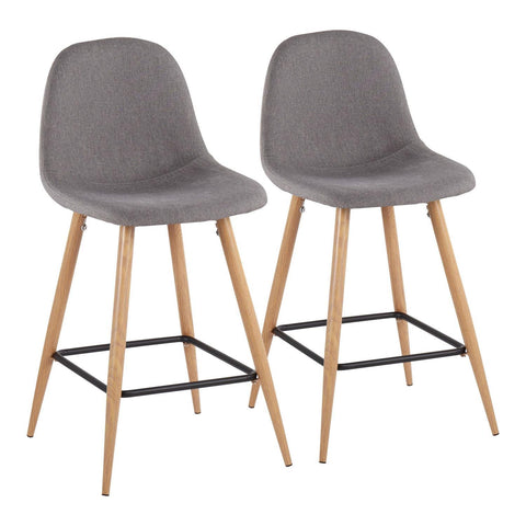 Lumisource Pebble Mid-Century Modern Counter Stool in Natural Metal and Charcoal Fabric - Set of 2