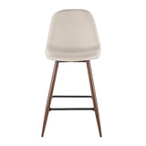 Lumisource Pebble Mid-Century Modern Counter Stool in Walnut Metal and Beige Fabric - Set of 2