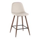 Lumisource Pebble Mid-Century Modern Counter Stool in Walnut Metal and Beige Fabric - Set of 2