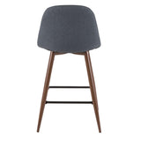 Lumisource Pebble Mid-Century Modern Counter Stool in Walnut and Blue - Set of 2