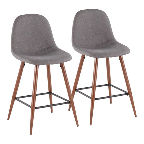 Lumisource Pebble Mid-Century Modern Counter Stool in Walnut and Charcoal - Set of 2