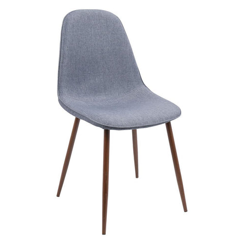 Lumisource Pebble Mid-Century Modern Dining/Accent Chair in Walnut and Blue Fabric - Set of 2