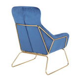 Lumisource Penelope Contemporary Lounge Chair in Gold Metal and Blue Velvet