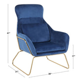 Lumisource Penelope Contemporary Lounge Chair in Gold Metal and Blue Velvet