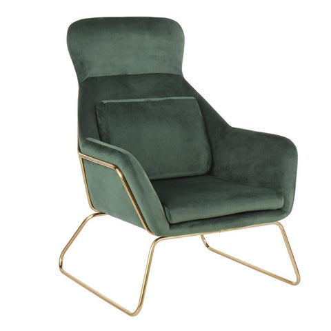 Lumisource Penelope Contemporary Lounge Chair in Gold Metal and Green Velvet