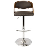 Lumisource Pino Mid-Century Modern Adjustable Barstool with Swivel in Walnut and Brown Faux Leather