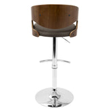 Lumisource Pino Mid-Century Modern Adjustable Barstool with Swivel in Walnut and Brown Faux Leather