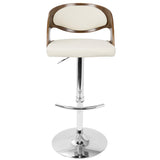 Lumisource Pino Mid-Century Modern Adjustable Barstool with Swivel in Walnut and Cream Faux Leather