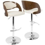 Lumisource Pino Mid-Century Modern Adjustable Barstool with Swivel in Walnut and Cream Faux Leather