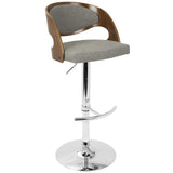 Lumisource Pino Mid-Century Modern Adjustable Barstool with Swivel in Walnut and Grey Fabric