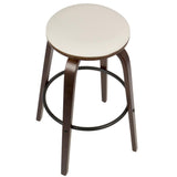 Lumisource Porto Mid-Century Modern 30" Barstool with Swivel in Cherry Wood and White Faux Leather - Set of 2