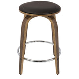 Lumisource Porto Mid-Century Modern Counter Stool in Walnut and Brown Faux Leather with Chrome Footrest - Set of 2