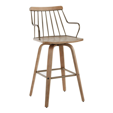 Lumisource Preston Farmhouse Counter Stool in White Washed Wood and Antique Copper Metal