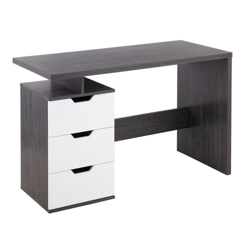 Lumisource Quinn Contemporary Desk in Charcoal Wood with White Wood Drawers