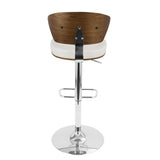 Lumisource Ravinia Mid-Century Modern Adjustable Barstool with Swivel in Walnut and White Faux Leather