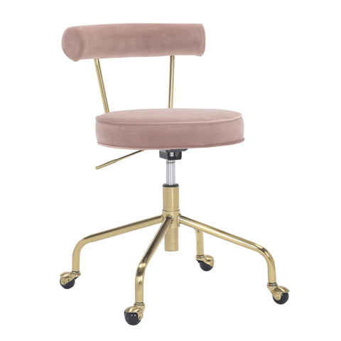 Lumisource Rhonda Contemporary/Glam Task Chair in Gold Steel and Pink Velvet