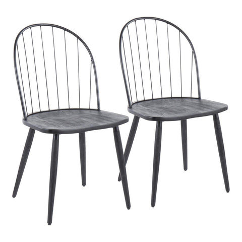 Lumisource Riley Industrial High Back Armless Chair in Black Metal and Black Wood - Set of 2
