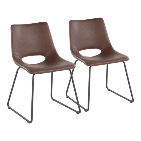 Lumisource Robbi Contemporary Dining Chair in Black Steel and Brown Faux Leather - Set of 2