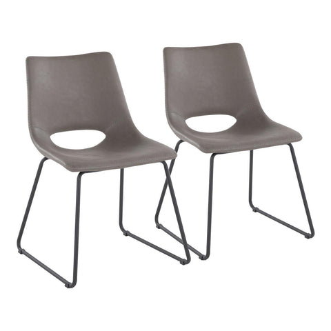 Lumisource Robbi Contemporary Dining Chair in Black Steel and Grey Faux Leather - Set of 2