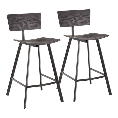 Lumisource Rocco Industrial Counter Stool in Black Metal and Black Wood - Set of 2