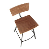 Lumisource Rocco Industrial Counter Stool in Black Metal and Walnut Wood - Set of 2