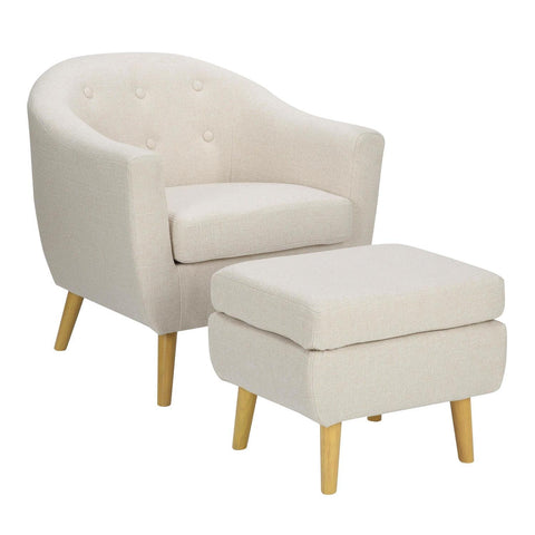 Lumisource Rockwell Mid-Century Modern Accent Chair and Ottoman in Cream Fabric