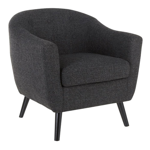 Lumisource Rockwell Mid-Century Modern Accent Chair in Black Wood and Black Noise Fabric