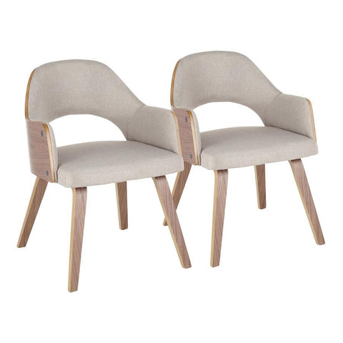 Lumisource Rollo Mid-Century Modern Dining Chair in Walnut Wood and Beige Fabric - Set of 2