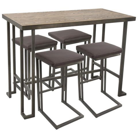 Lumisource Roman 5-Piece Industrial Counter Height Dining Set in Antique and Brown