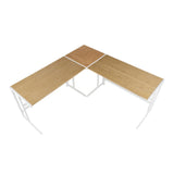 Lumisource Roman Industrial "L" Shaped Desk in White Metal and Natural Wood-Pressed Grain Bamboo