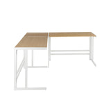 Lumisource Roman Industrial "L" Shaped Desk in White Metal and Natural Wood-Pressed Grain Bamboo