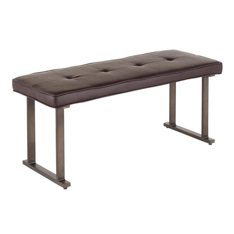 Lumisource Roman Industrial Bench in Antique Metal and Espresso Faux Leather Cushion