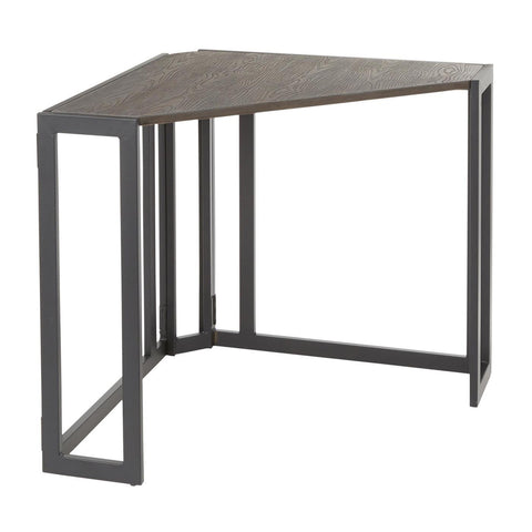 Lumisource Roman Industrial Corner Desk in Black Metal and Espresso Bamboo