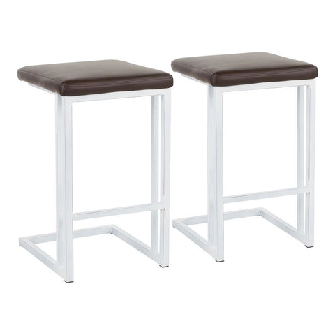Lumisource Roman Industrial Counter Stool in Vintage White Metal and Espresso Faux Leather - Set of 2