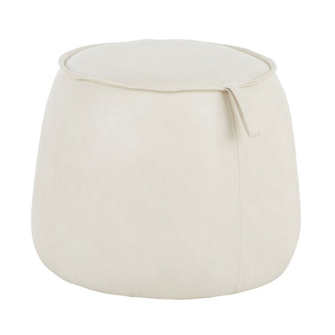 Lumisource Round Contemporary Ottoman in Beige Faux Leather
