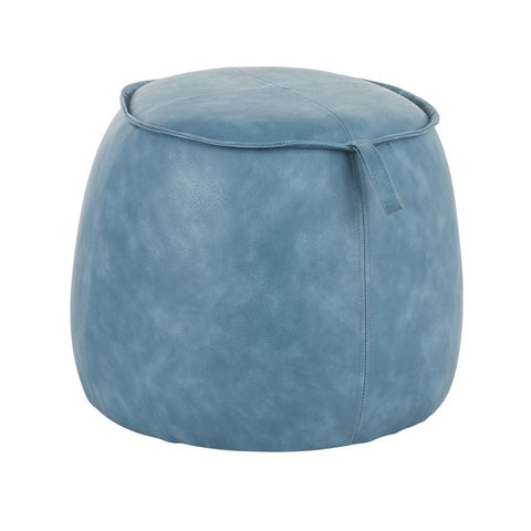 Lumisource Round Contemporary Ottoman in Blue Faux Leather