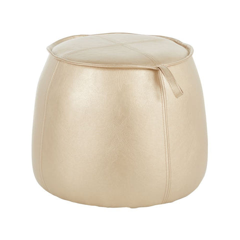 Lumisource Round Contemporary Ottoman in Gold Faux Leather