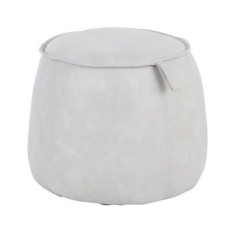 Lumisource Round Contemporary Ottoman in Grey Faux Leather