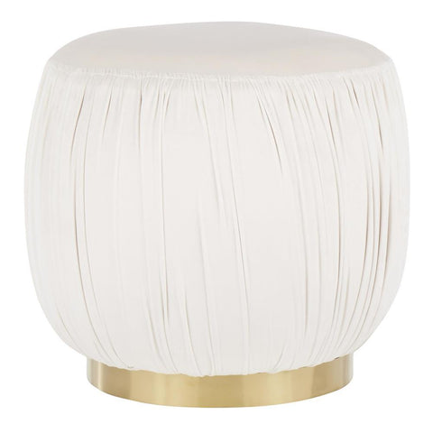 Lumisource Ruched Contemporary Ottoman in Gold Metal and Cream Velvet