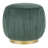 Lumisource Ruched Contemporary Ottoman in Gold Metal and Emerald Green Velvet