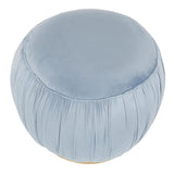 Lumisource Ruched Contemporary Ottoman in Gold Metal and Powder Blue Velvet