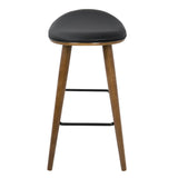 Lumisource Saddle 26" Mid-Century Modern Counter Stool in Walnut and Black Faux Leather - Set of 2
