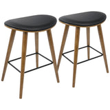 Lumisource Saddle 26" Mid-Century Modern Counter Stool in Walnut and Black Faux Leather - Set of 2