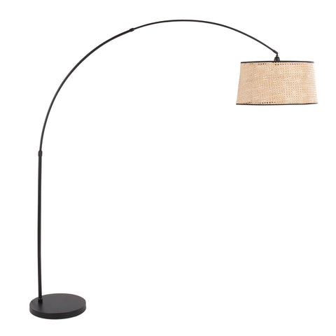 Lumisource Salon Contemporary Floor Lamp with Black Metal Base and Natural Rattan Shade