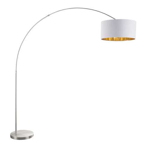 Lumisource Salon Contemporary Floor Lamp with Satin Nickel Base and White Shade with Gold Accent