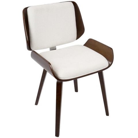Lumisource Santi Mid-Century Modern Dining/Accent Chair in Cherry with White Fabric - Set of 2
