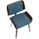 Lumisource Santi Mid-Century Modern Dining/Accent Chair in Walnut with Turquoise Fabric - Set of 2