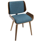 Lumisource Santi Mid-Century Modern Dining/Accent Chair in Walnut with Turquoise Fabric - Set of 2