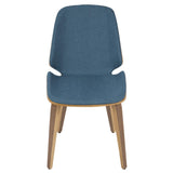 Lumisource Serena Mid-Century Modern Dining Chair in Walnut with Blue Fabric - Set of 2